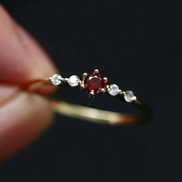 Sterling Silver Ring Size 7.75 925 Thin Band Red Cubic Zirconia CZ Dainty - Flaw - Picture 9 of 15
